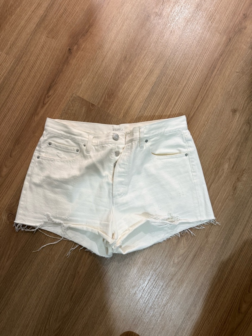 Z Supply White Distressed Denim Cutoff Shorts